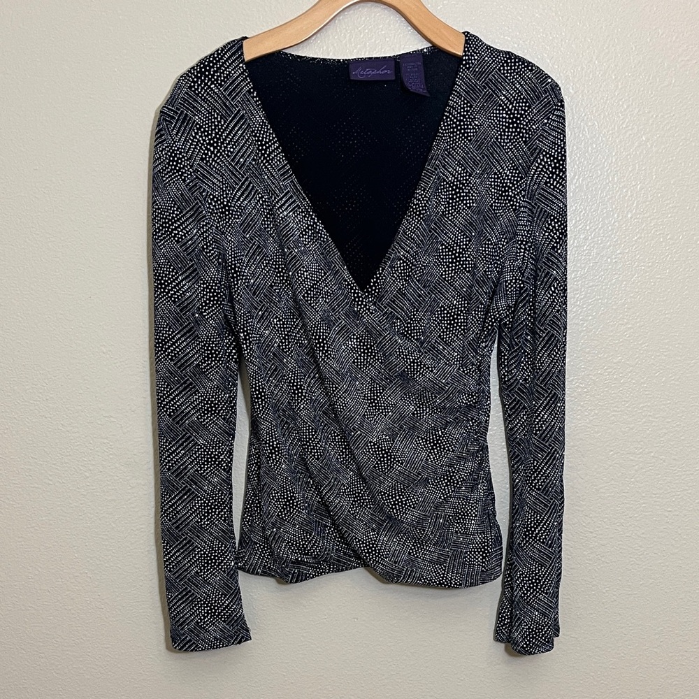 Metaphor Black Silver Textured Special Occasion Holiday Top